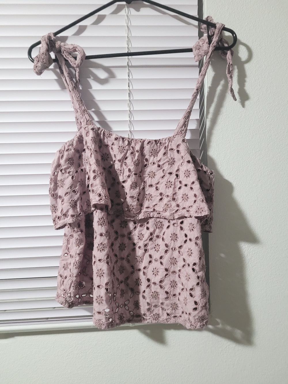 American Eagle Outfitters Dusty Mauve Eyelet Tie-Shoulder Camisole